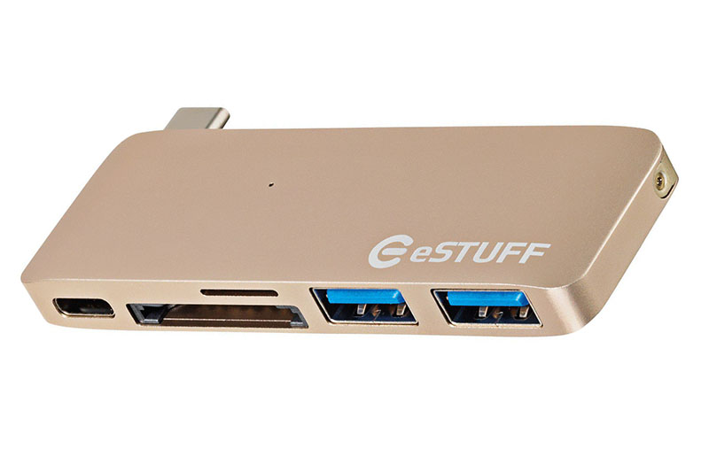 eStuff Allure Series USB-C HUB Gold - przejściówka USB-C na USB-C + 2x USB 3.0 + czytnik kart