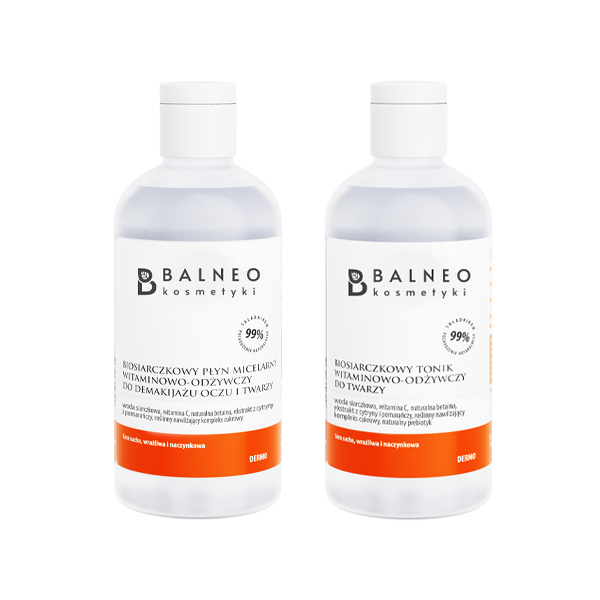 Balneokosmetyki zestaw: tonik witaminowo-odżywczy do twarzy, 300 ml + płyn micelarny witaminowo-odżywczy do demakijażu oczu i twarzy, 300 ml
