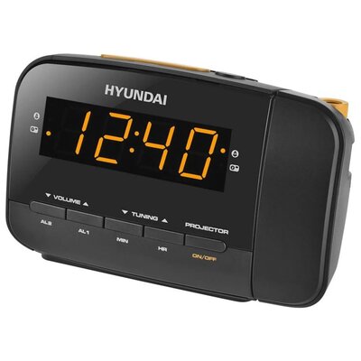 Radiobudzik HYUNDAI RAC481PLLWW Czarno-pomarańczowy, Tuner FM/AM, Projekcja czasu na ścianie, Alarm, Zasilanie Bateryjno-sieciowe