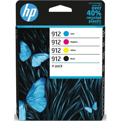 Zestaw tuszów HP 912 Instant Ink Czarny 8.29 ml, Błękitny 2.93 ml, Purpurowy 2.93 ml, Żółty 2.93 ml 6ZC74AE