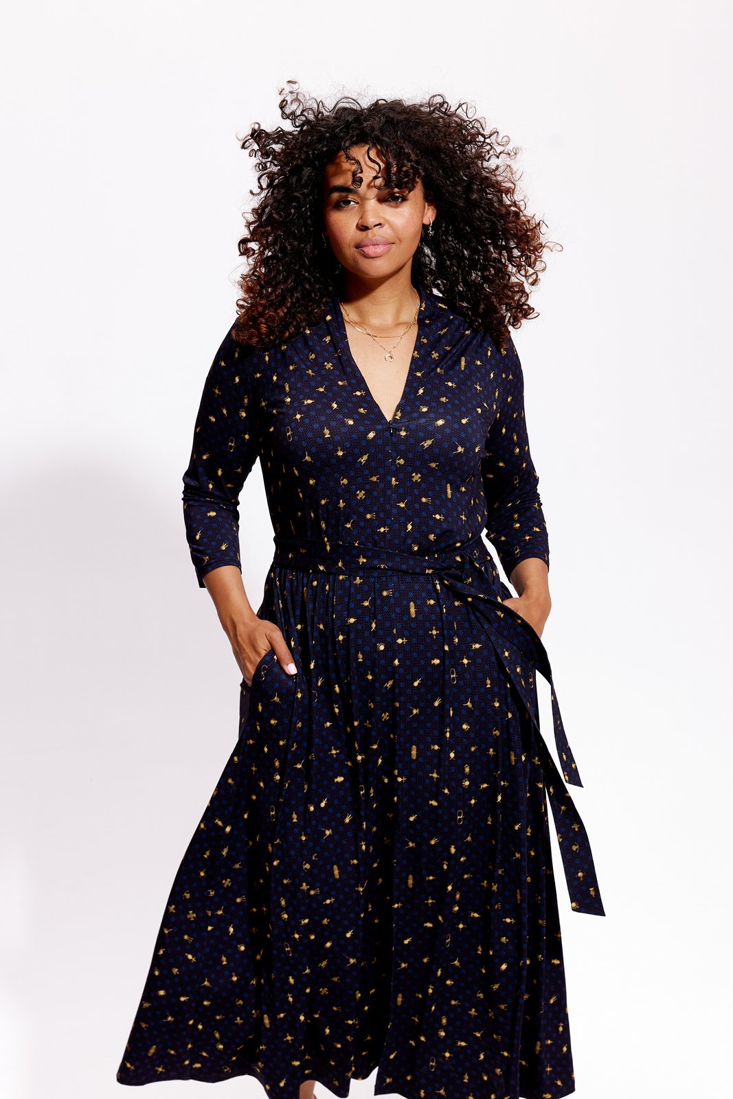 Risk Made in Warsaw Sukienka midi LIBERTY DRESS print Solaris XXS