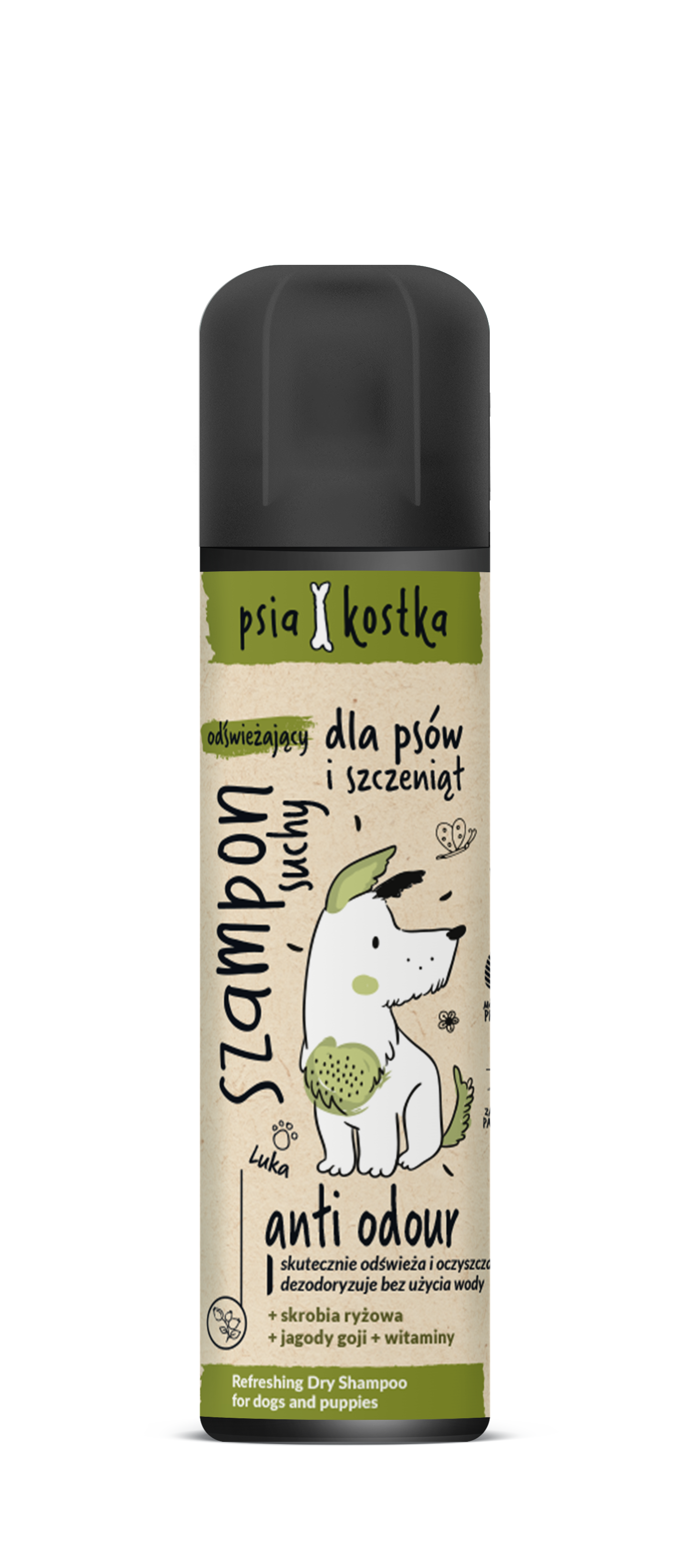 Psia Kostka suchy szampon odświeżający dla psów i szczeniąt, 180 ml