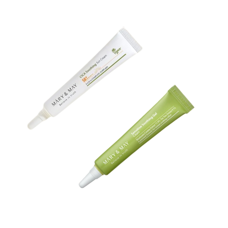 Mary & May zestaw: krem przeciwsłoneczny SPF50+ PA++++, 12 g + krem kojący, 12 g