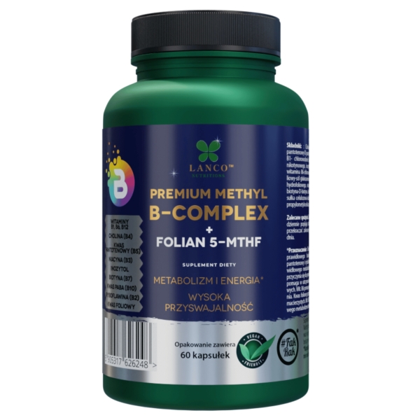 Lanco Nutritions B Complex Premium + kwas foliowy 5-MTHF suplement diety - kompleks witamin z grupy B z kwasem foliowym 5-MTHF, 60 kaps./1 opak.