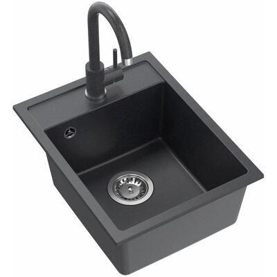 Zlewozmywak jednokomorowy MYQ Color-Box BOXG1COL Czarny 50x39 + Bateria stojąca