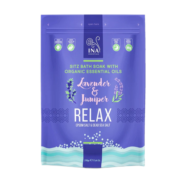 INA ESSENTIALS Relax sól do kąpieli z lawendą i jałowcem, 330 g