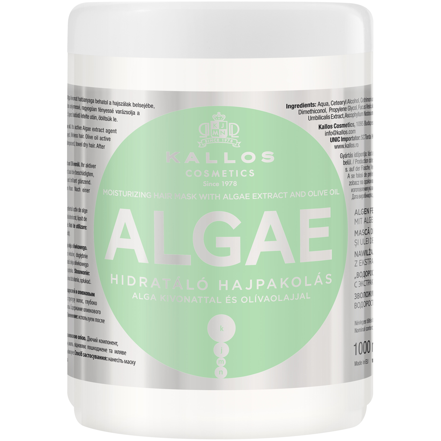 Kallos Algae nawilżająco-odbudowująca maska ochronna do włosów, 1000 ml