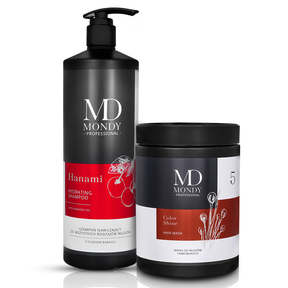 Mondy zestaw: szampon oczyszczający Hanami, 100 ml + maska do włosów Color Shine, 1000 ml