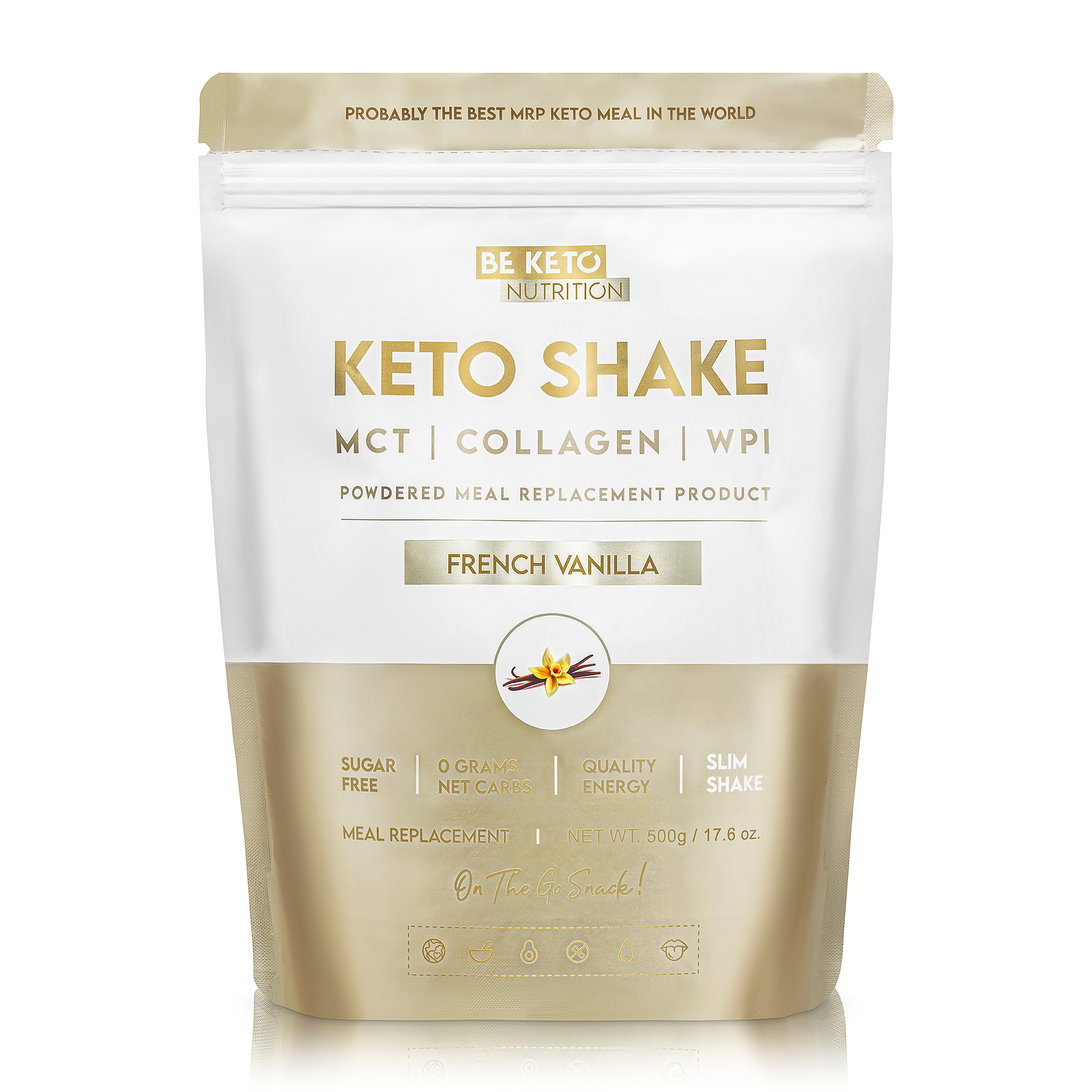 Be Keto keto shake białkowy z olejem MCT i kolagenem o smaku francuskiej wanilii, 500 g