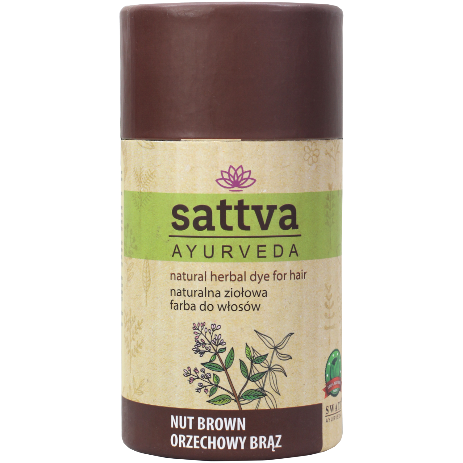 Sattva Ayurveda naturalna ziołowa farba do włosów orzechowy brąz, 150 g