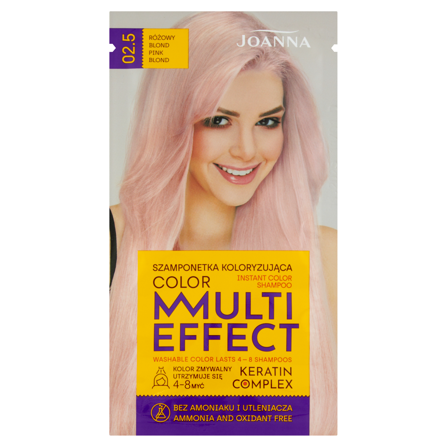 Joanna Multi Effect szampon koloryzujący do włosów 02.5 różowy blond, 35 g
