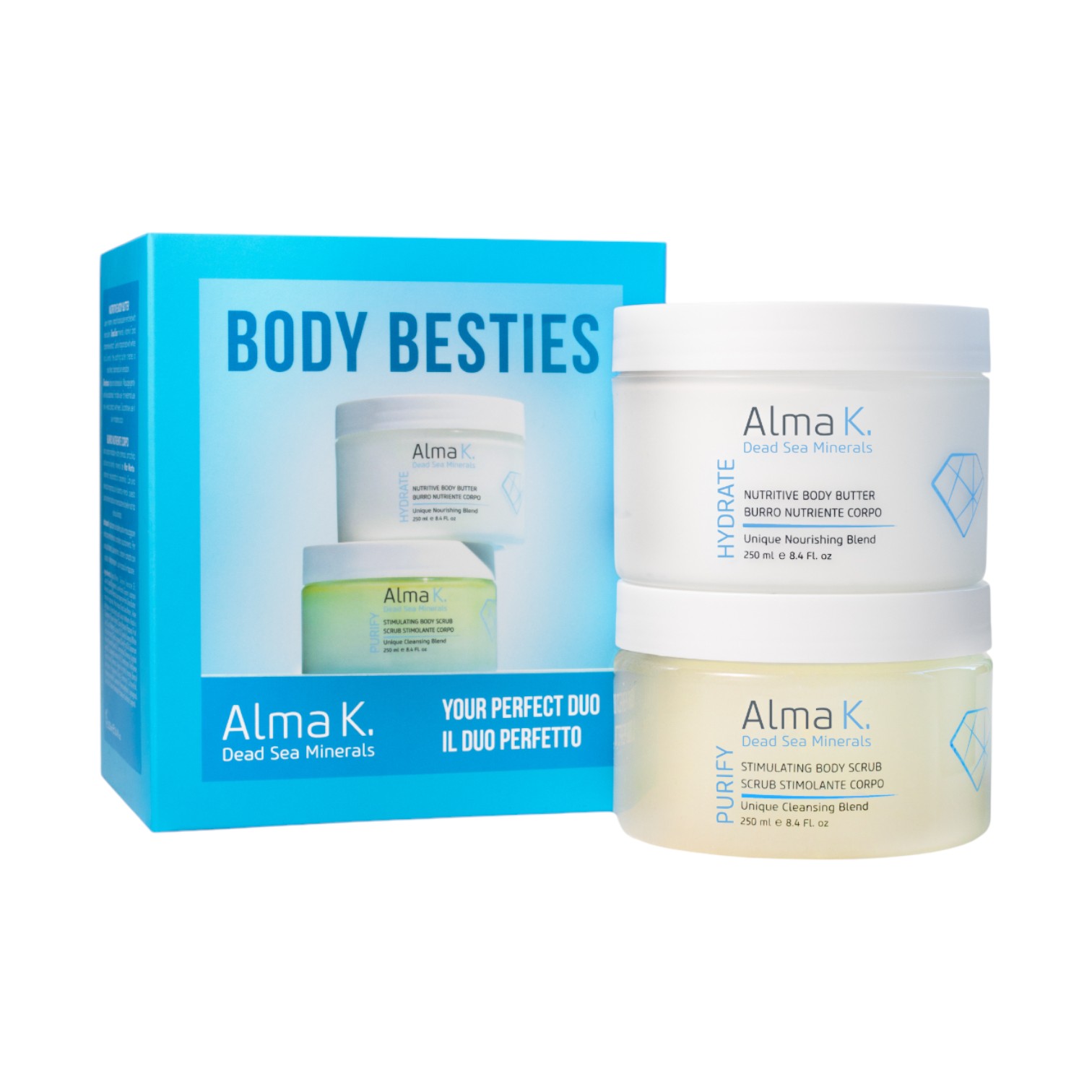 Alma K. Body Besties zestaw: peeling do ciała, 250 ml + masło do ciała, 250 ml