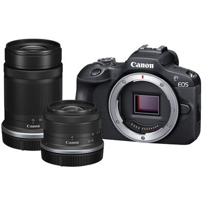 Aparat bezlusterkowy CANON EOS R100 + Obiektyw RFS 18-45mmf/4.5-6.3 IS STM + Obiektyw RFS 55-210mm f/5-7.1 IS STM, 24.2Mpix, 4K 24p