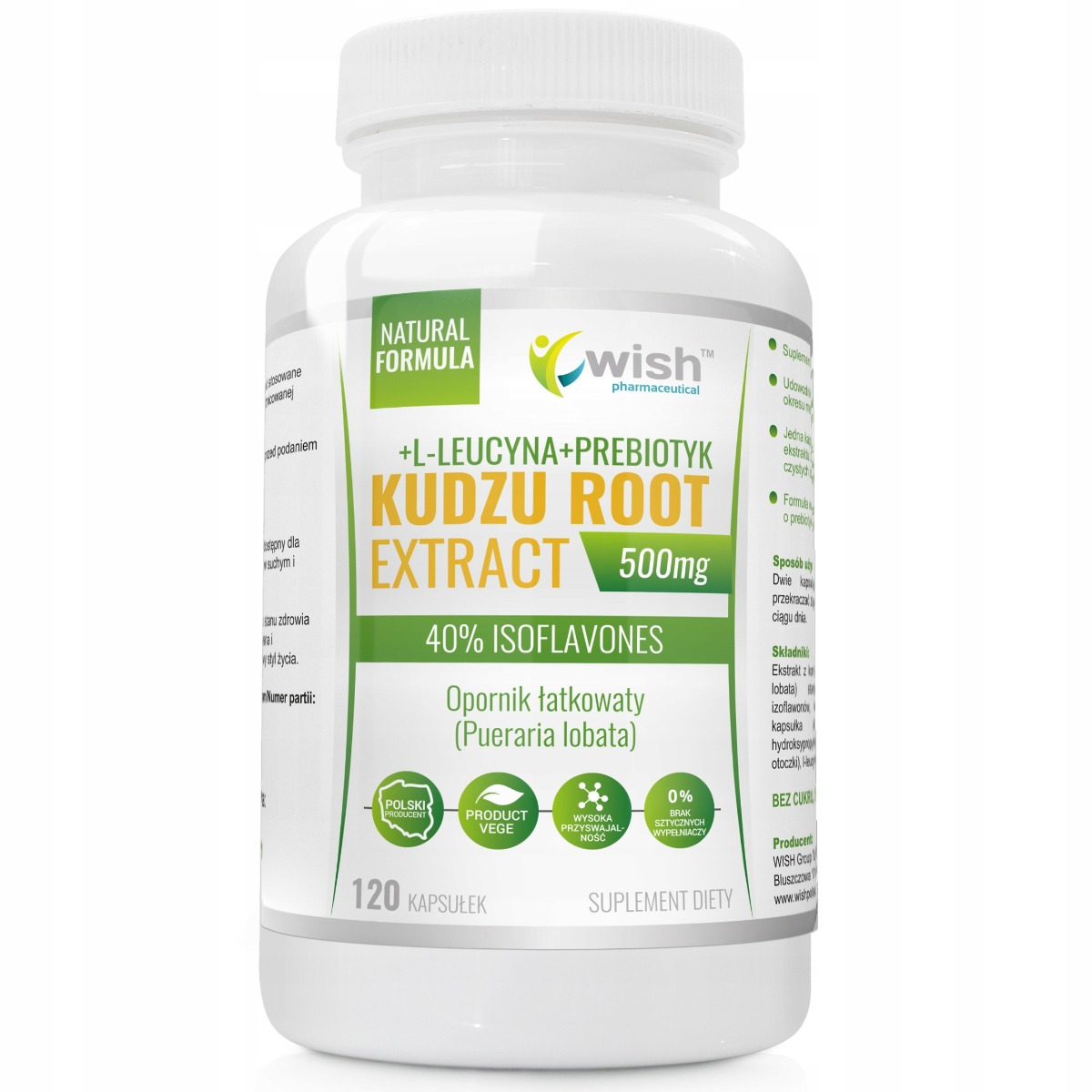 Wish Kudzu Root Extract 500 mg 40% isoflavones suplement diety, 120 kaps./1 opak.