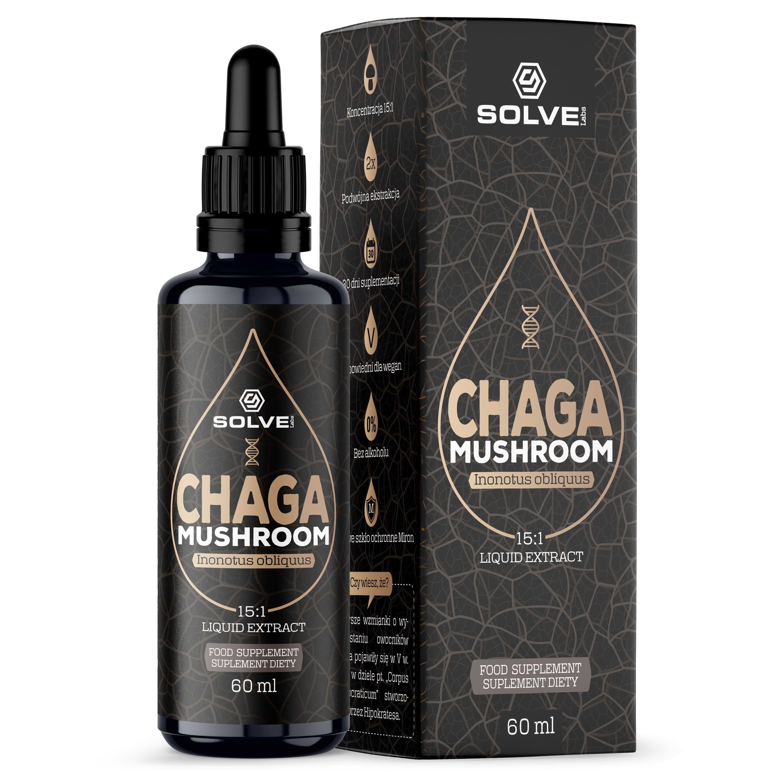 Solve Labs Chaga błyskoporek podkorowy, suplement diety w kroplach, 60 ml
