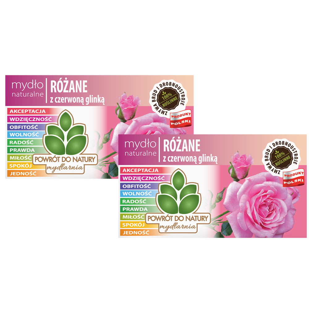 Powrót do natury 100 % roślinne naturalne mydło różane z czerwoną glinką, 2 szt.