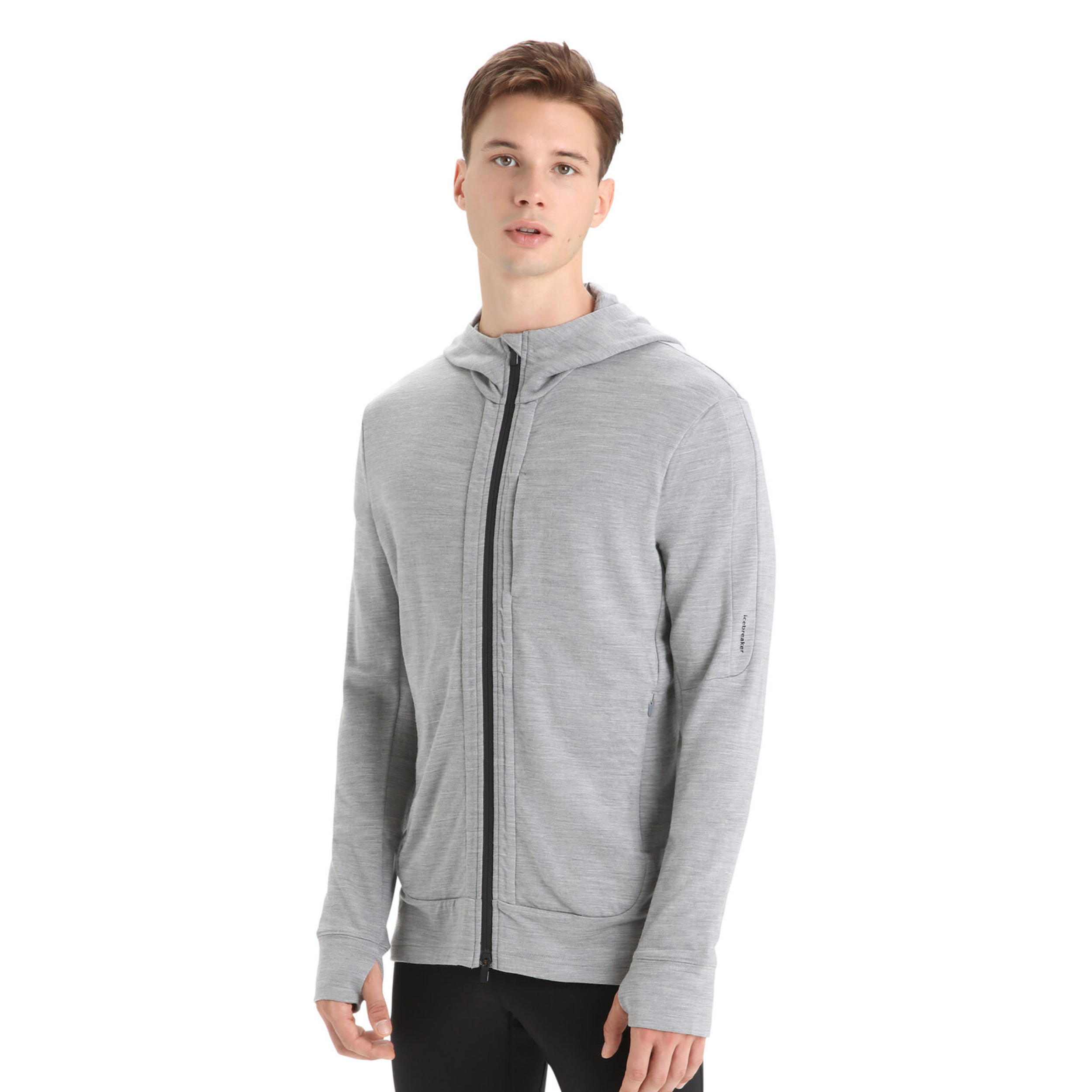 Męska bluza Icebreaker Quantum III LS Full Zip Hoodie metro heather/black - S